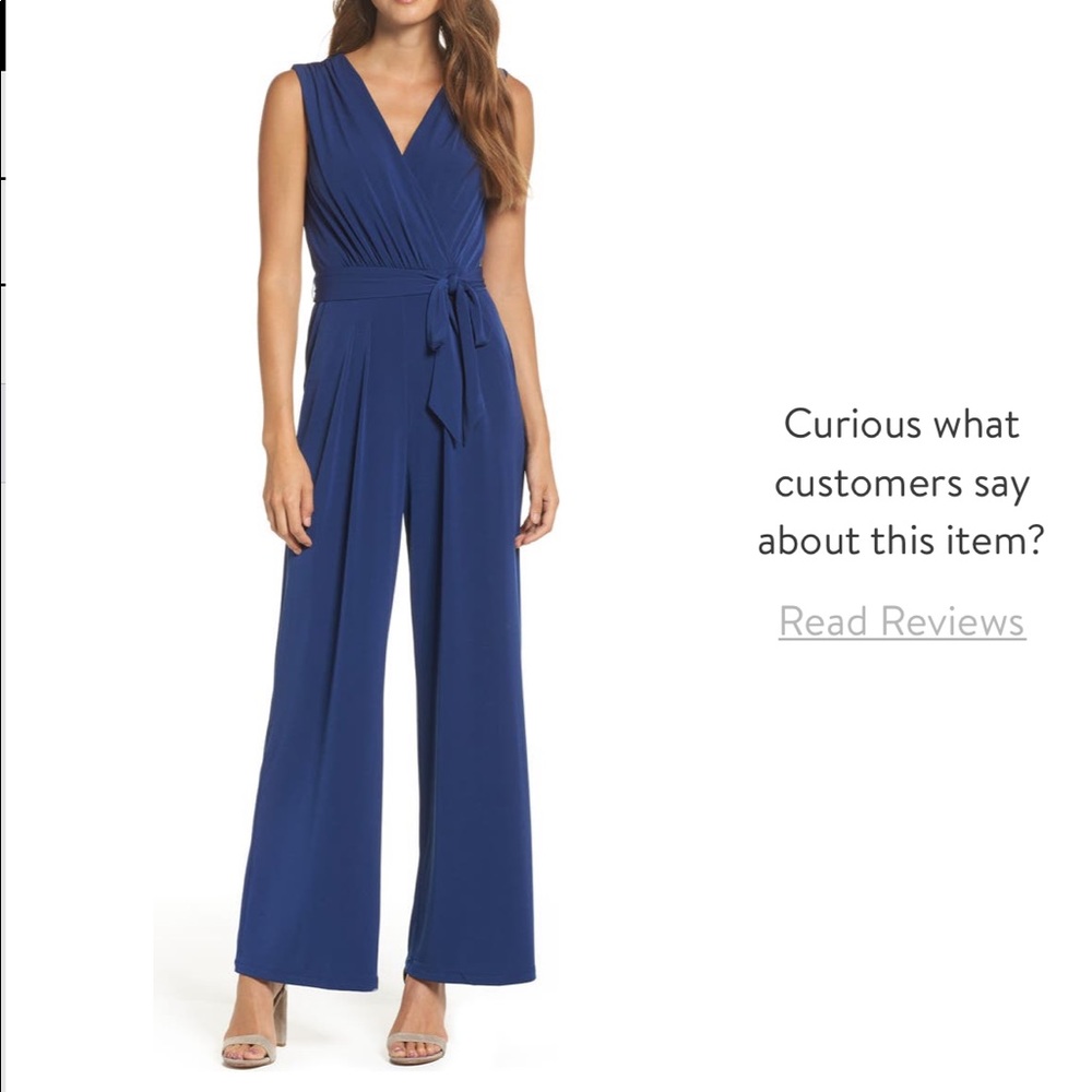 Vince Camuto Faux Wrap Jersey Jumpsuit in Blue